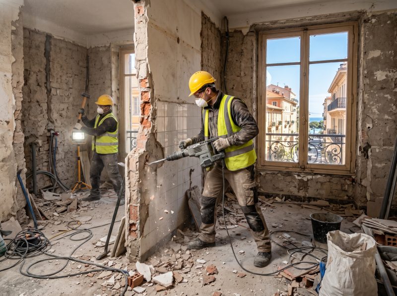 Curage intérieur avant réhabilitation à Antibes
